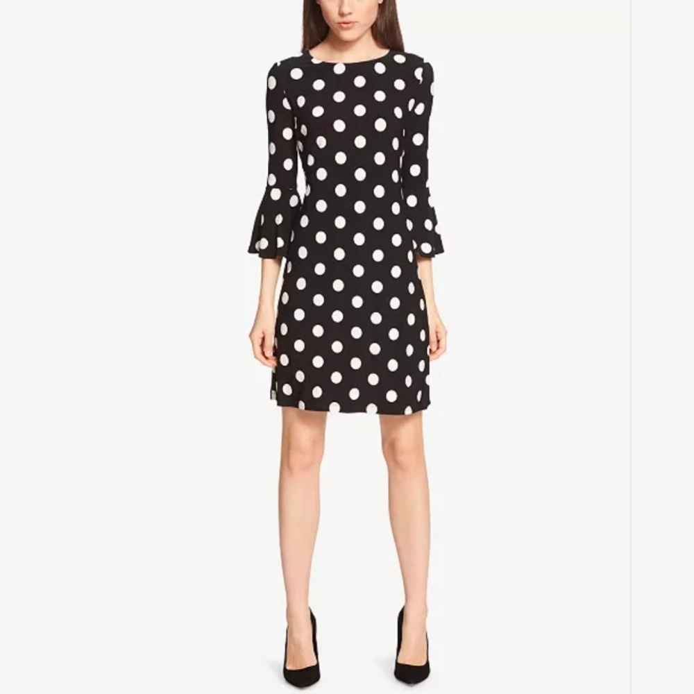 Tommy Hilfiger Black and White Polka Dot Bell Sleeves Dress